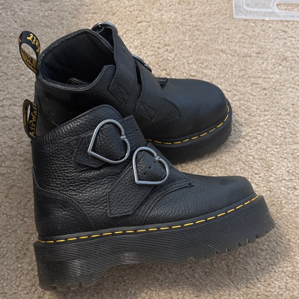 Dr. Martens Black Ankle Boots with Heart Buckles Used! But wore it only twice!